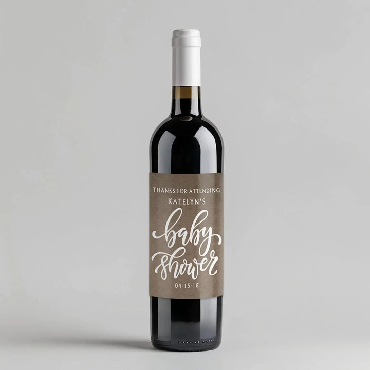 Plain Kraft Baby Shower Wine Label - iCustomLabel