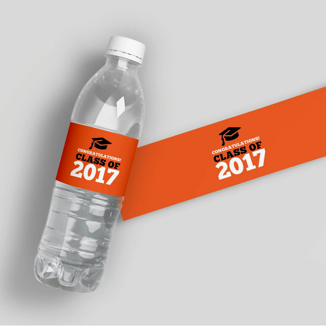 Plain Orange Graduation Water Bottle Labels - iCustomLabel