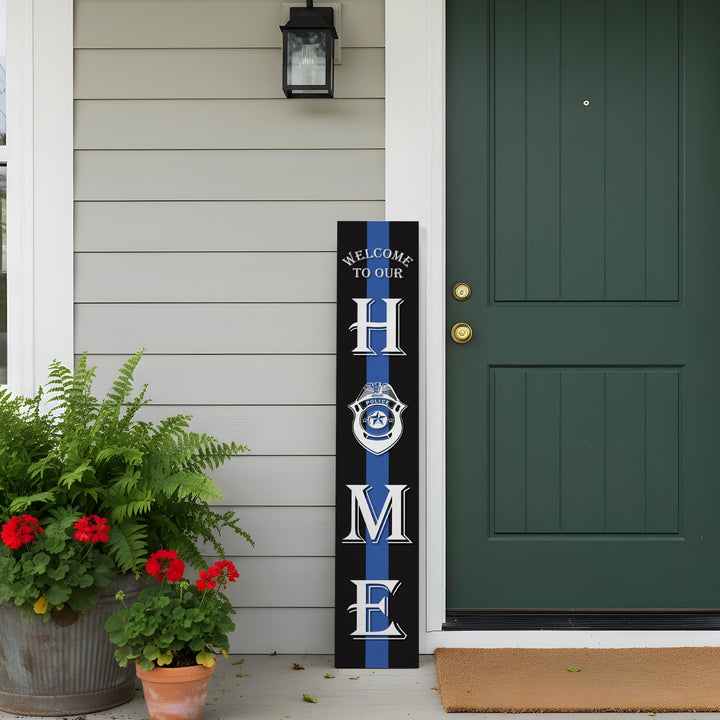 Police Blue Thin Line Leaner Welcome Sign