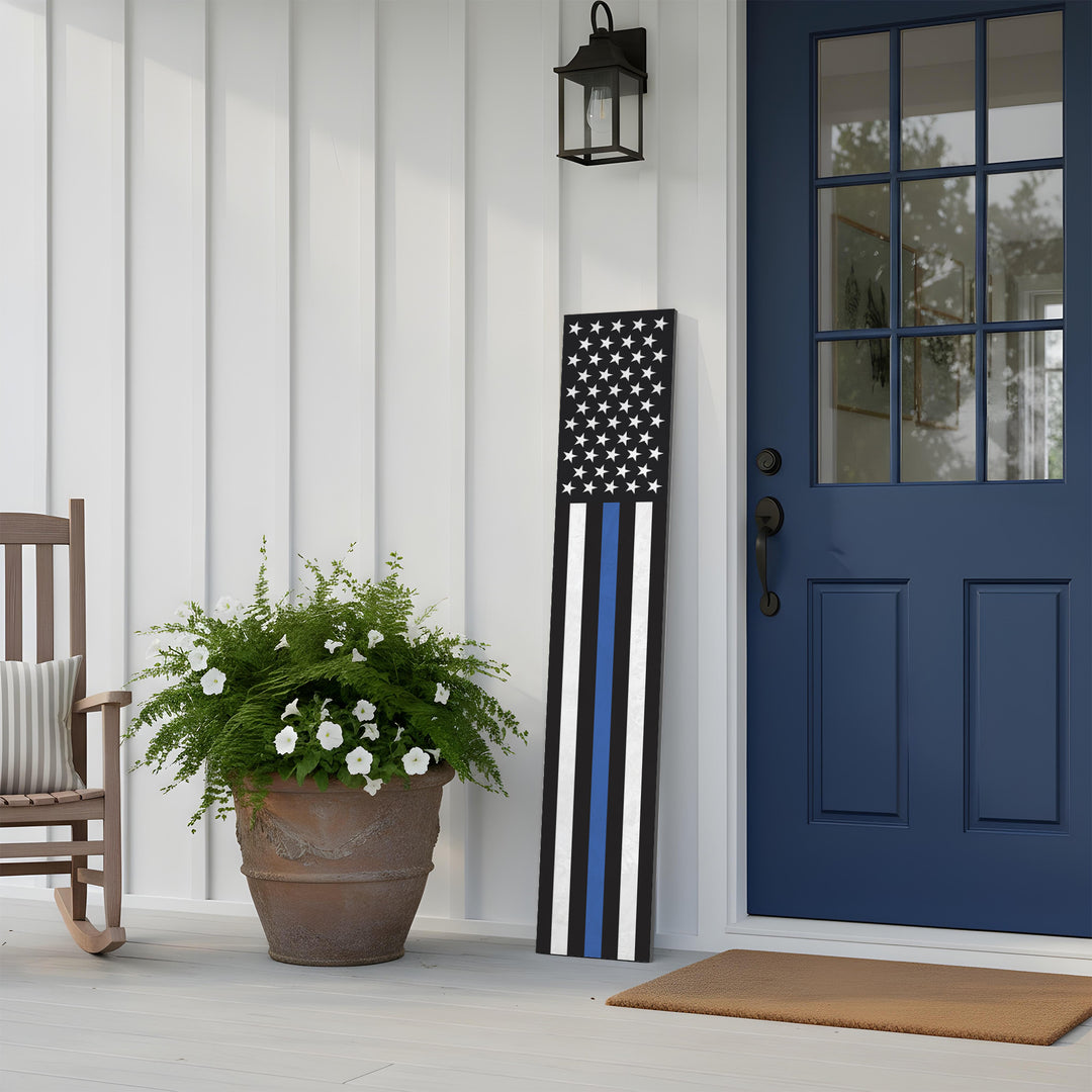 Police Blue Thin Line Leaner Welcome Sign