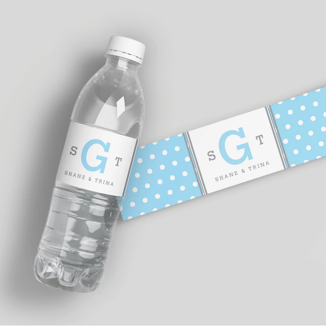 Polka Dot Monogram Water Bottle Labels - iCustomLabel