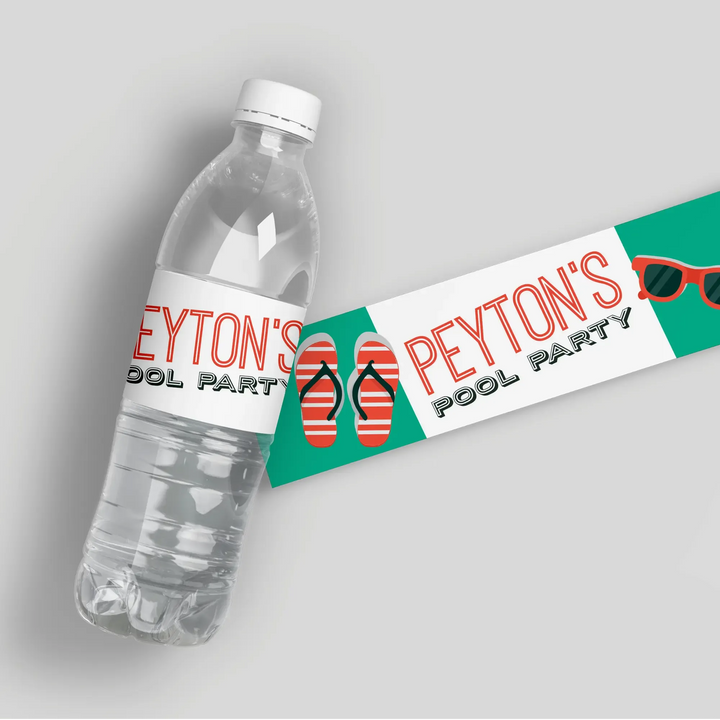 Pool Party Birthday Water Bottle Labels - iCustomLabel