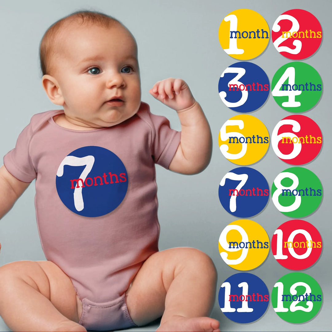 Primary Color Baby Month Stickers - iCustomLabel