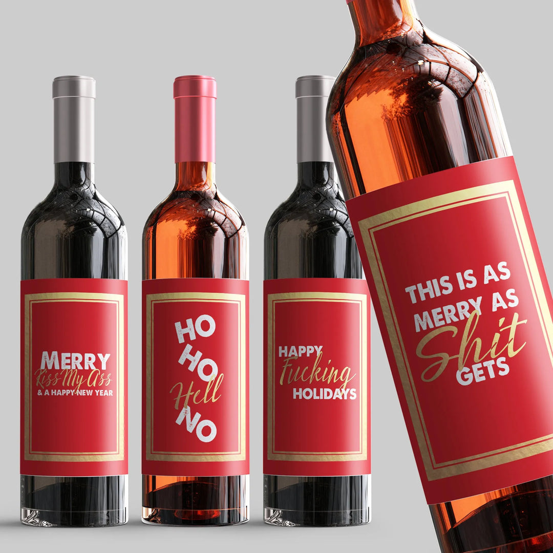 Profanity Christmas Wine Label Set - iCustomLabel