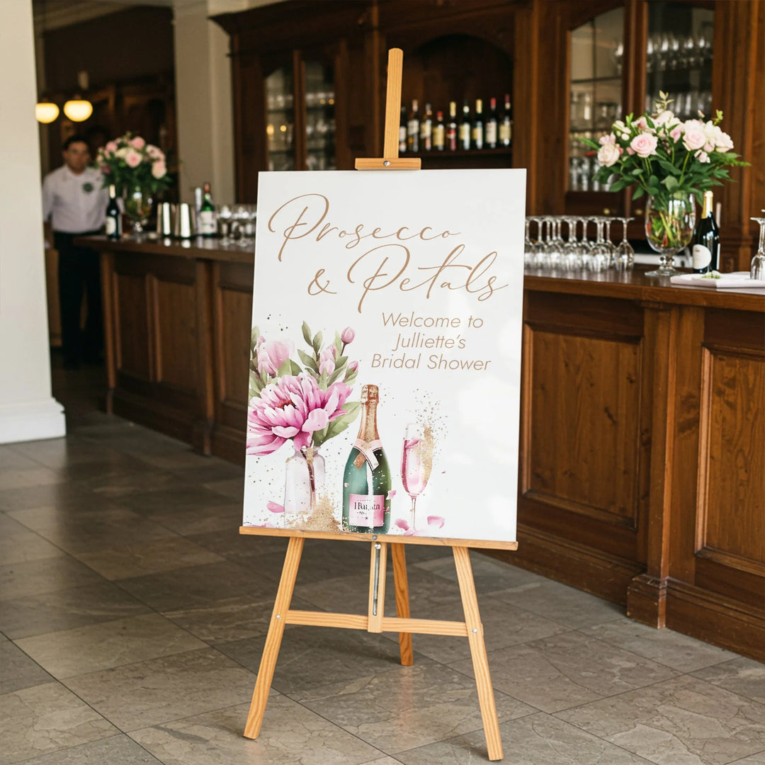 Prosecco and Petals Bridal Shower Welcome Sign - iCustomLabel