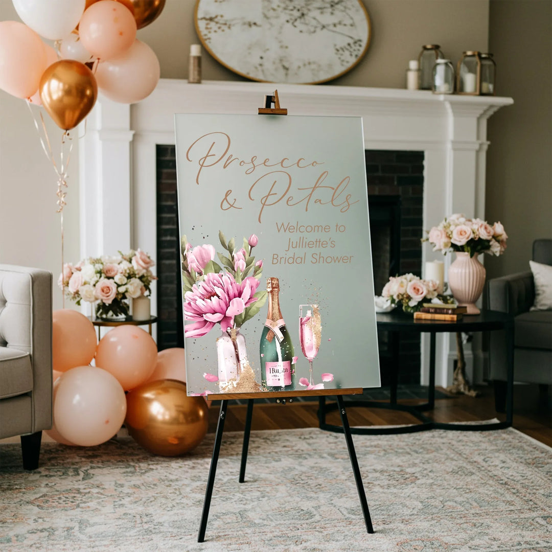 Prosecco and Petals Bridal Shower Welcome Sign - iCustomLabel