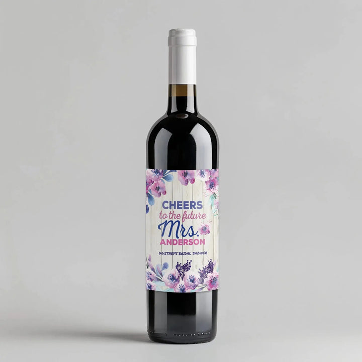 Purple Floral Bridal Shower Wine Label - iCustomLabel