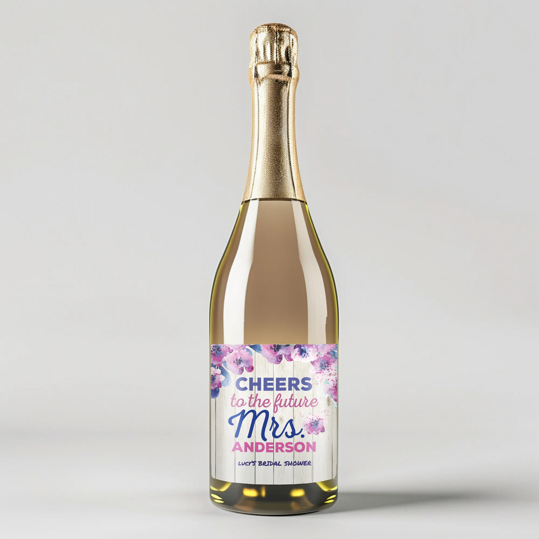 Purple Floral Champagne Label - iCustomLabel