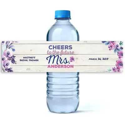 Purple Floral Water Bottle Labels - iCustomLabel