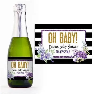 Purple Oh Baby Shower Mini Champagne Split Label - iCustomLabel