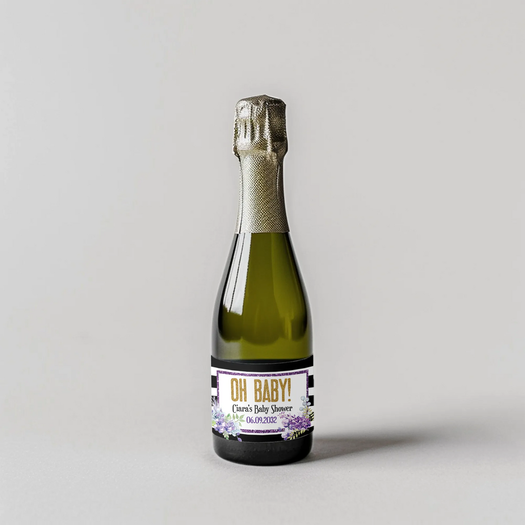 Purple Oh Baby Shower Mini Champagne Split Label - iCustomLabel