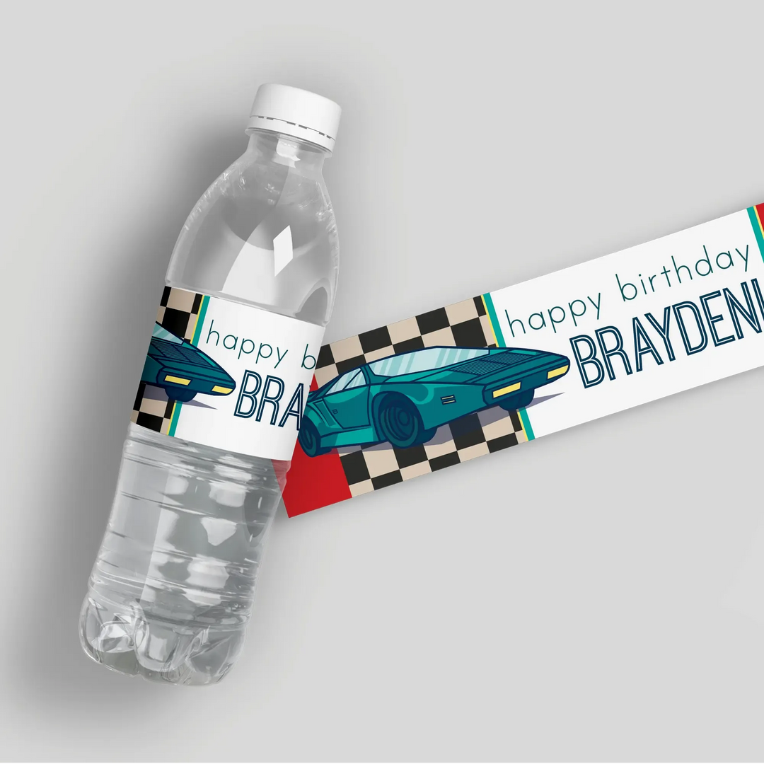 Race Car Birthday Water Bottle Labels - iCustomLabel