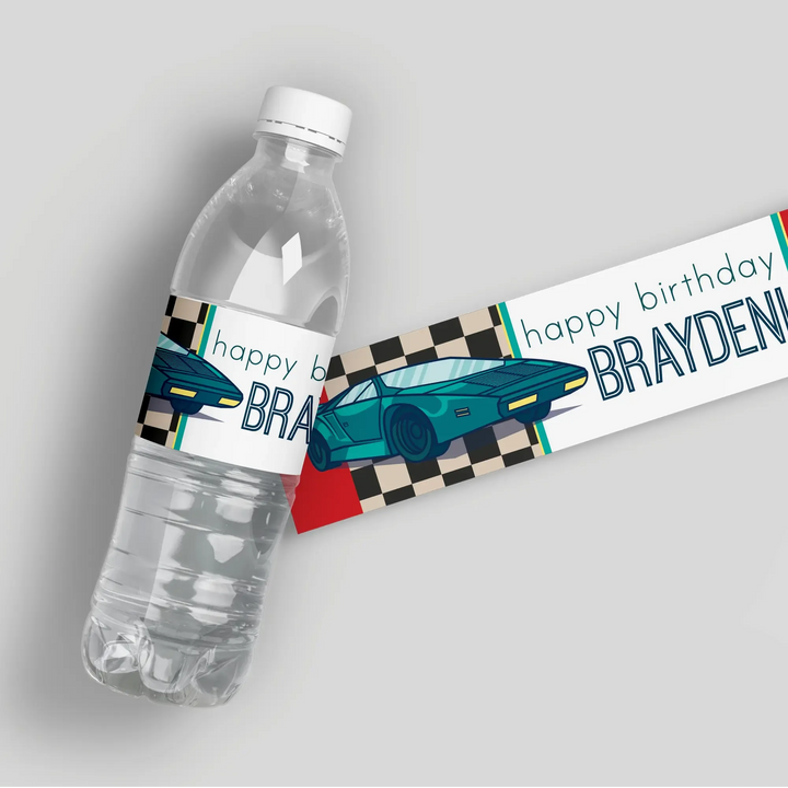 Race Car Birthday Water Bottle Labels - iCustomLabel