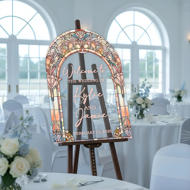 Rainbow Stained Glass Wedding Welcome Sign