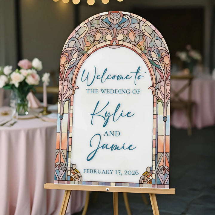 Rainbow Stained Glass Wedding Welcome Sign
