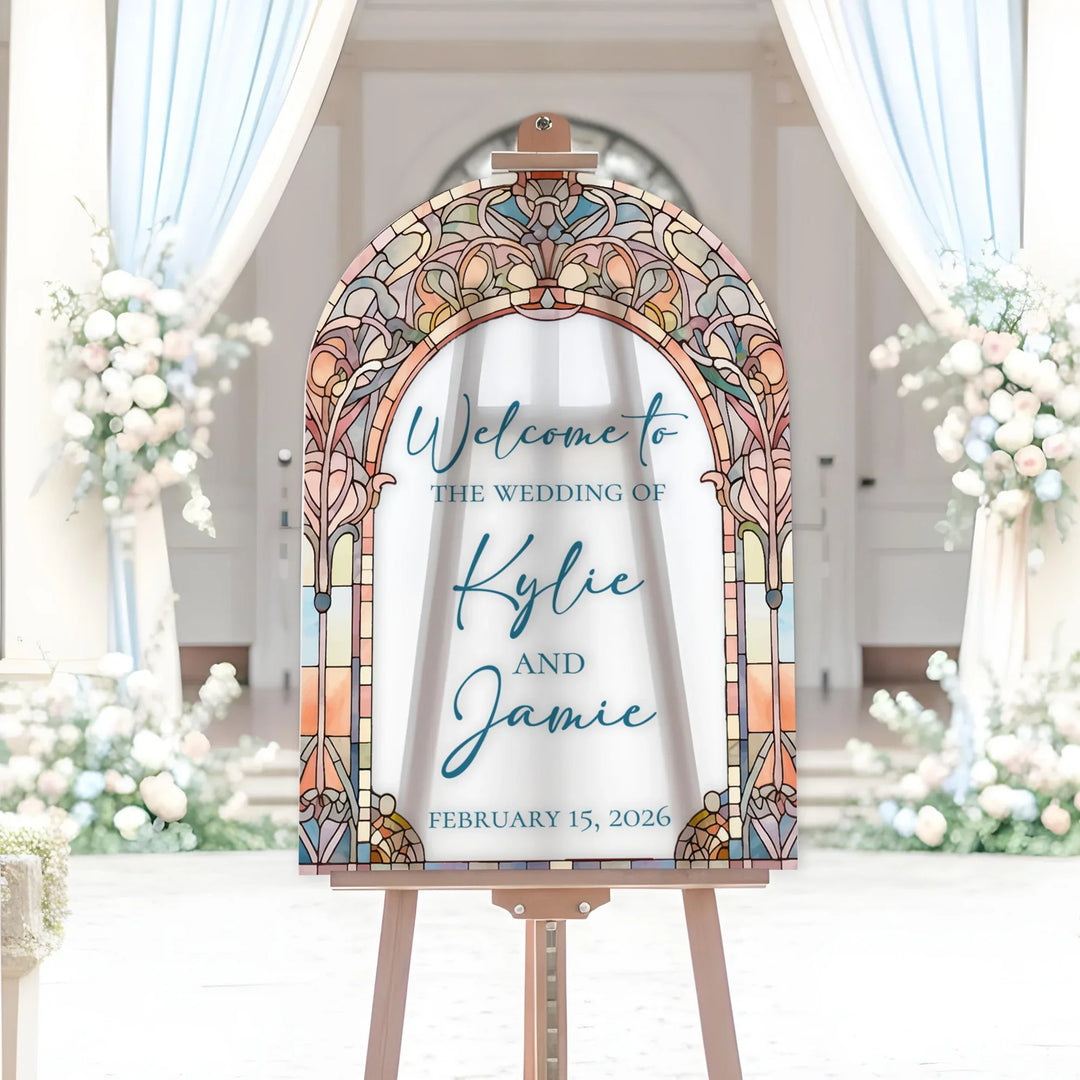 Rainbow Stained Glass Wedding Welcome Sign