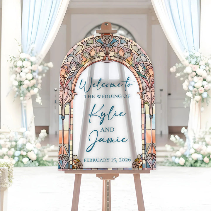 Rainbow Stained Glass Wedding Welcome Sign