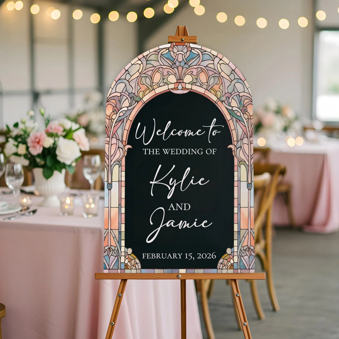 Rainbow Stained Glass Wedding Welcome Sign