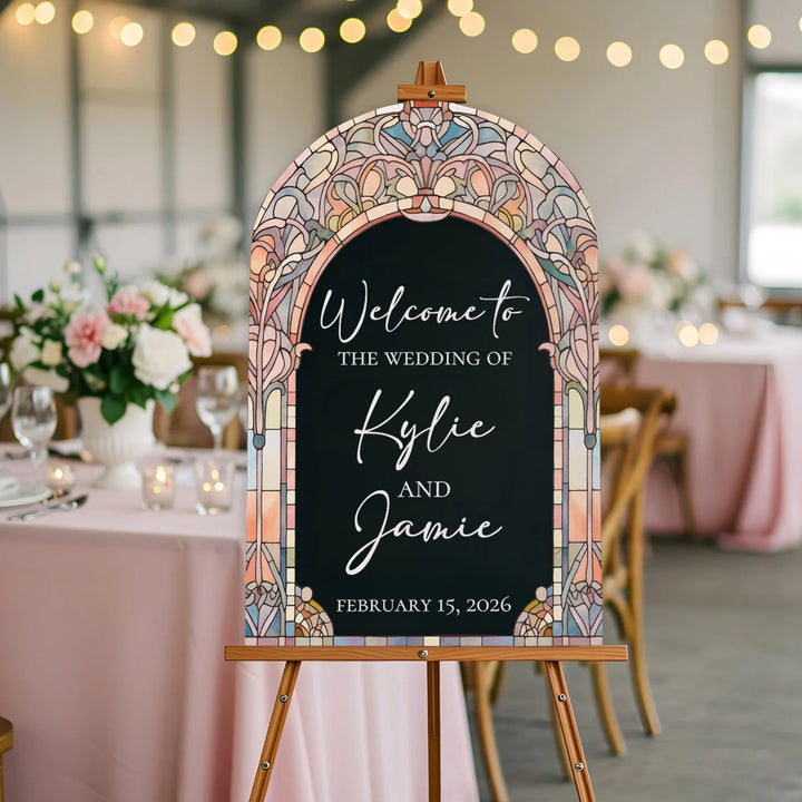 Rainbow Stained Glass Wedding Welcome Sign