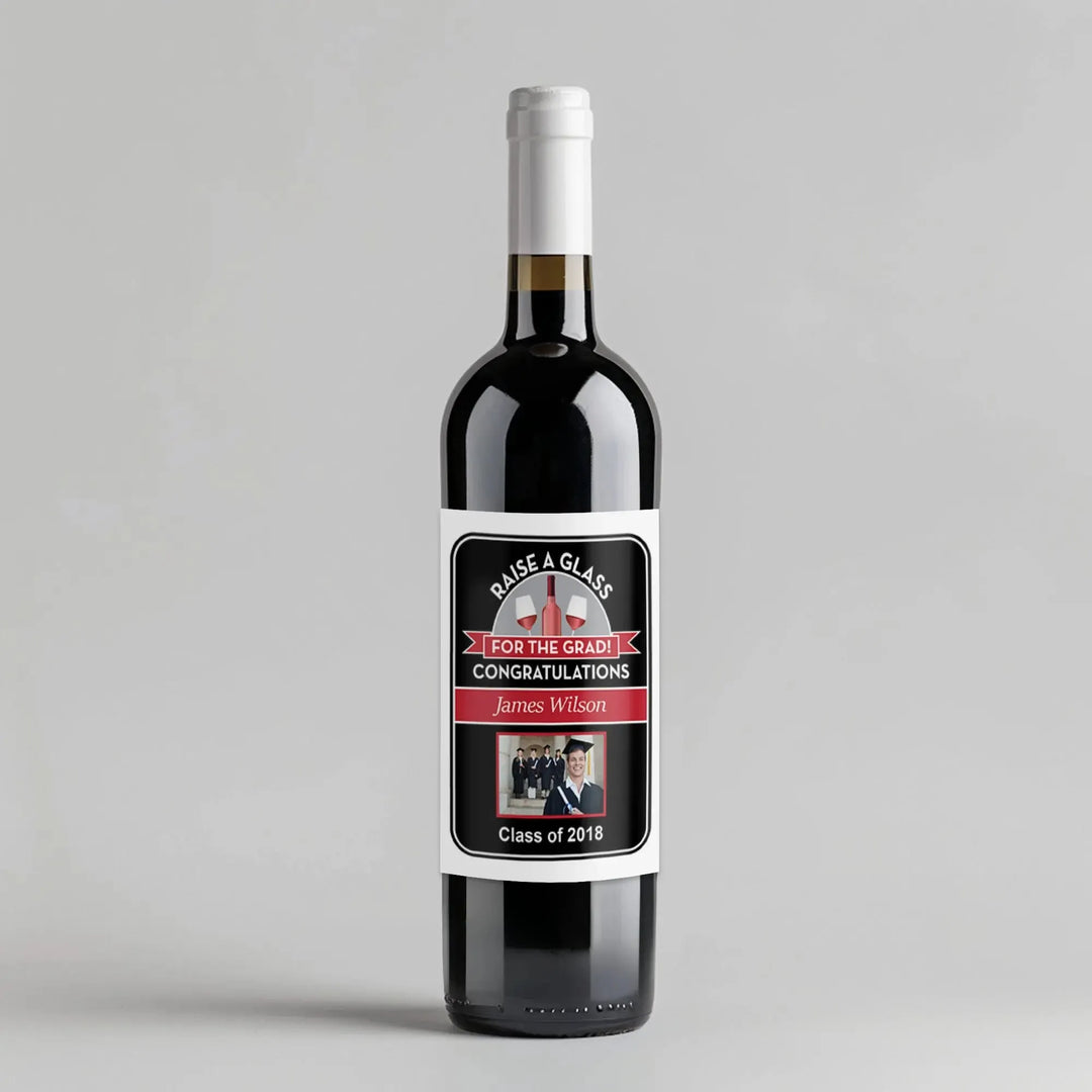 Raise A Glass Black Graduation Wine Label - iCustomLabel