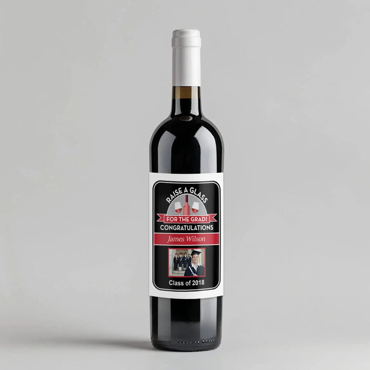 Raise A Glass Black Graduation Wine Label - iCustomLabel