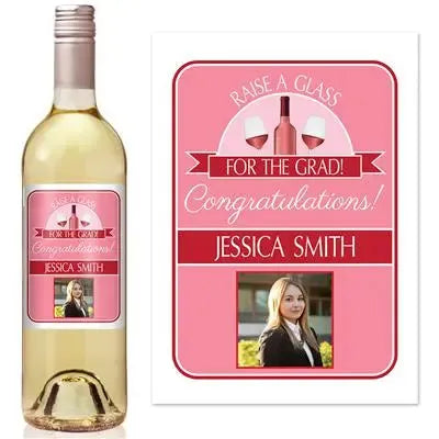 Raise A Glass Pink Graduation Wine Label - iCustomLabel