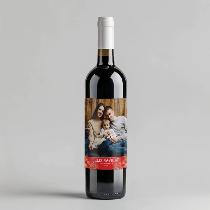 Red Feliz Navidad Photo Wine Label - iCustomLabel