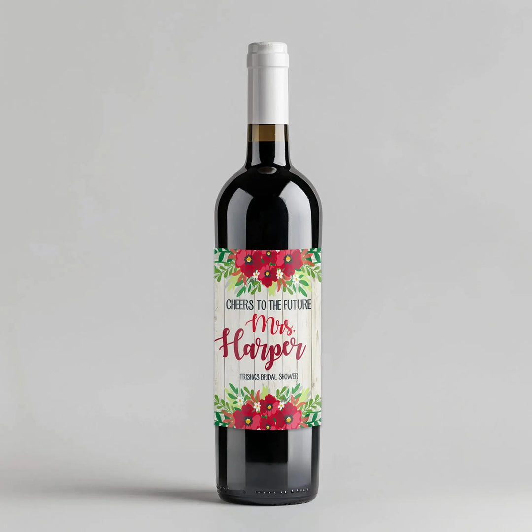 Red Floral Bridal Shower Wine Label - iCustomLabel
