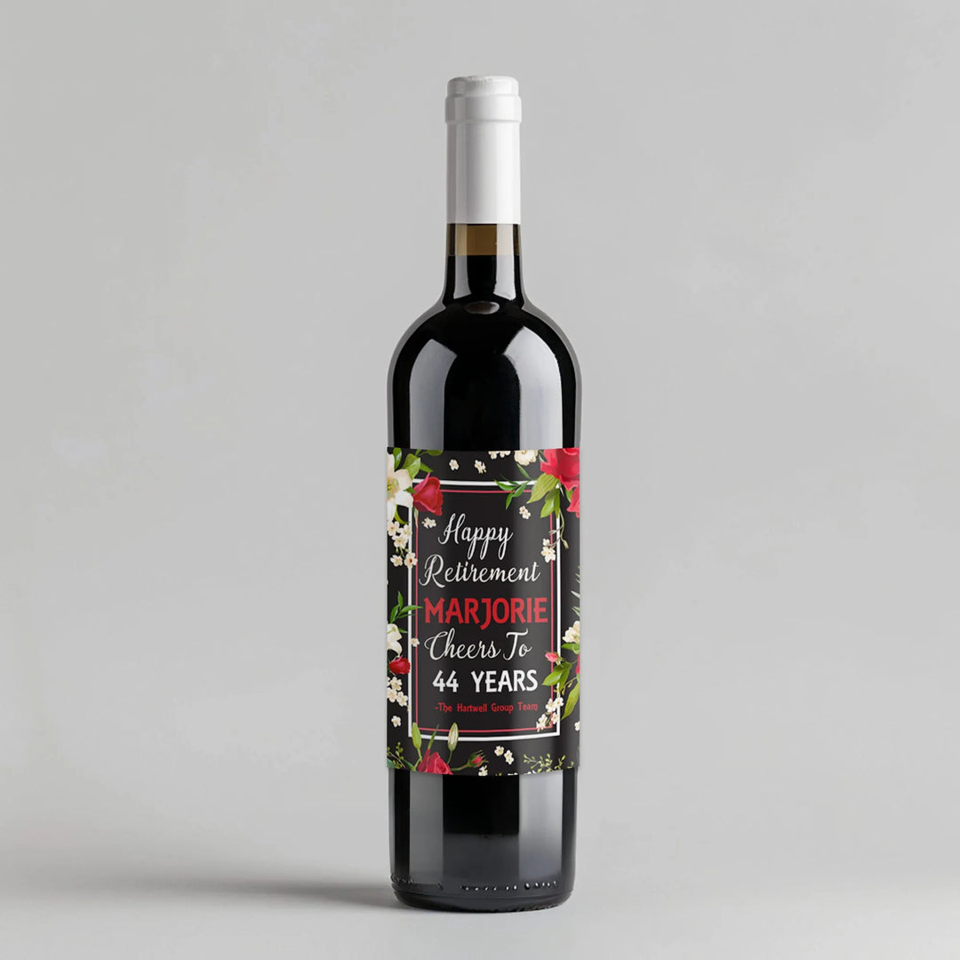 Red Floral Retirement Wine Label - iCustomLabel