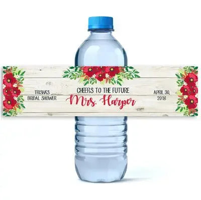 Red Floral Water Bottle Labels - iCustomLabel