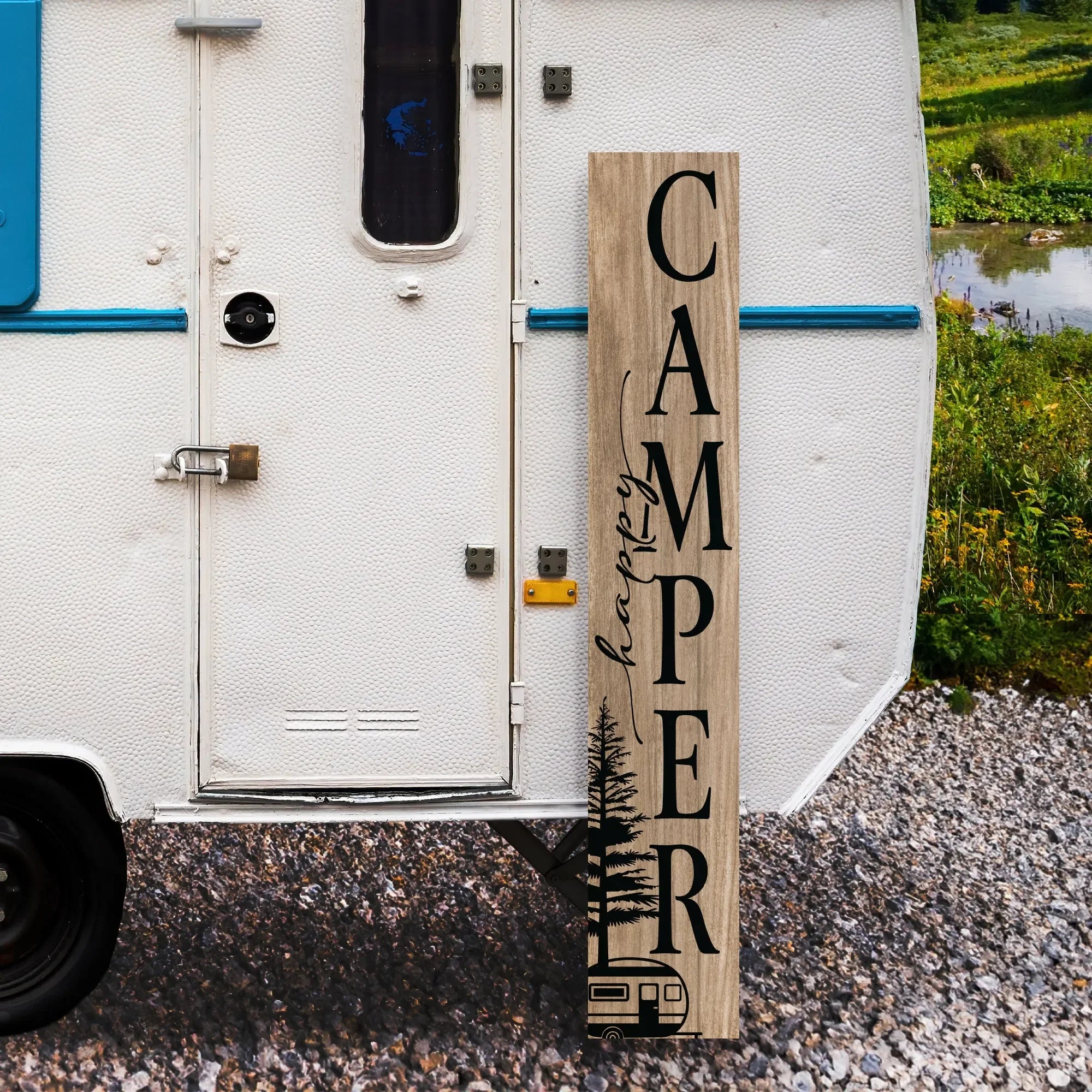 Happy Camper Welcome Sign | RV Camping Porch Leaner – iCustomLabel