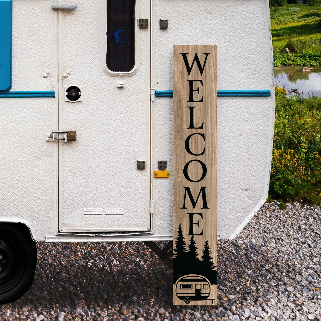 Happy Camper Porch Leaner Welcome Sign - iCustomLabel