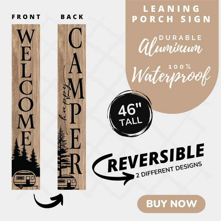 Happy Camper Porch Leaner Welcome Sign - iCustomLabel
