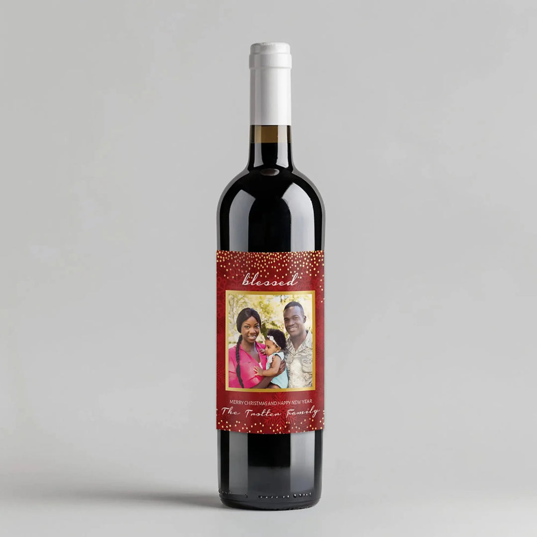 Red Snowflake Wine Label - iCustomLabel