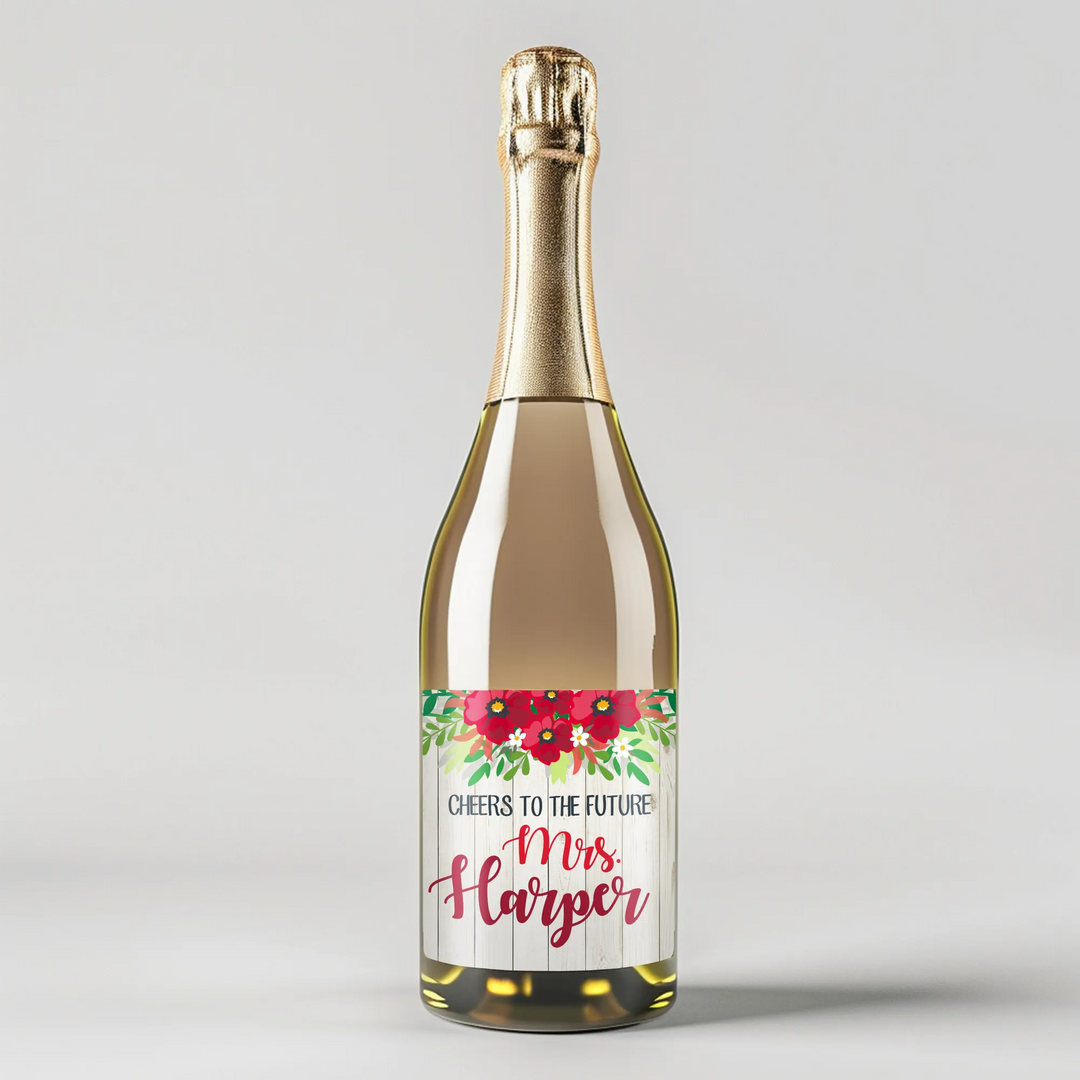 Red Wood Floral Champagne Label - iCustomLabel