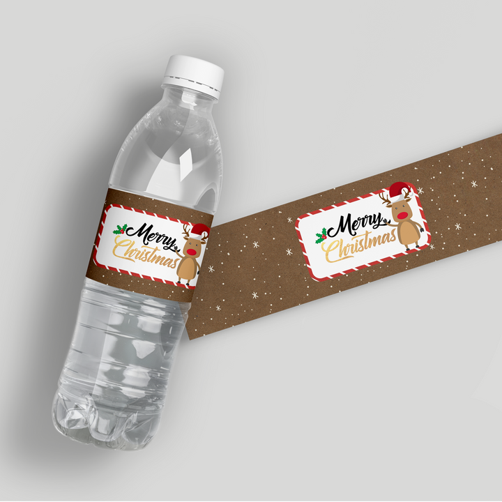 Reindeer Christmas Water Bottle Labels