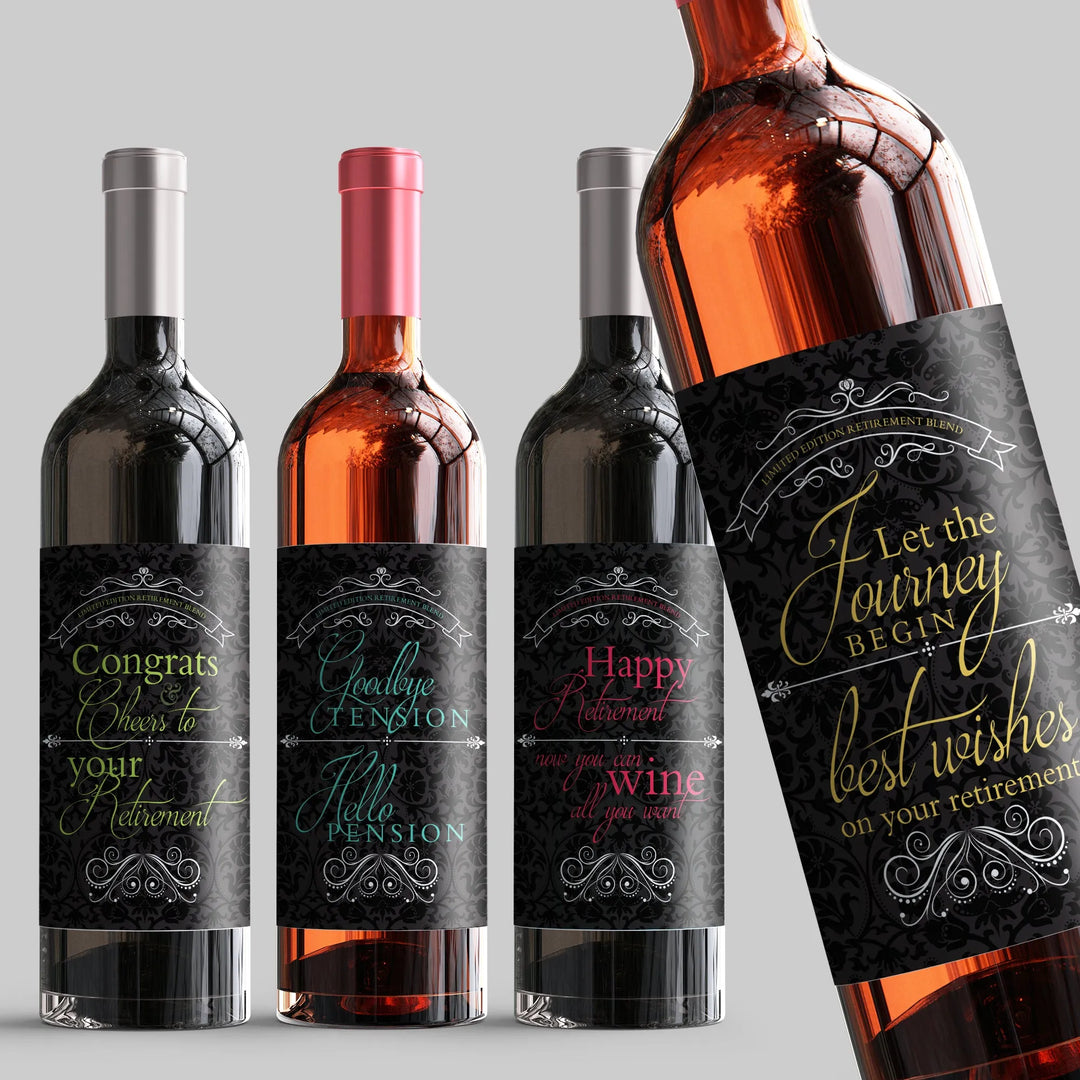 Retirement Damask Wine Label Set - iCustomLabel
