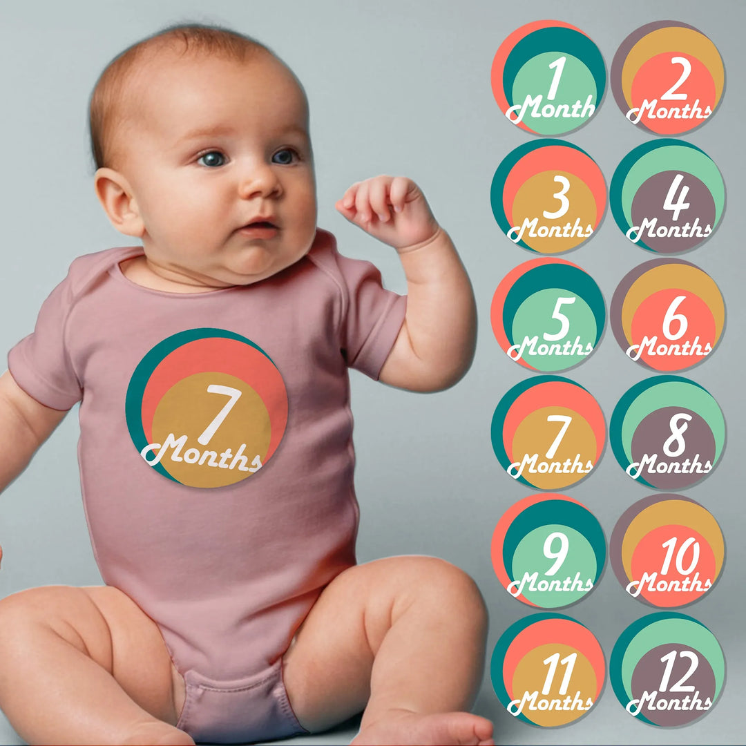 Retro Circles Baby Month Stickers - iCustomLabel