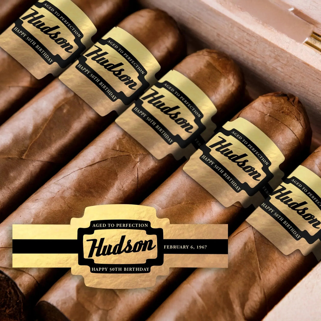 Retro Gold Birthday Cigar Bands - iCustomLabel