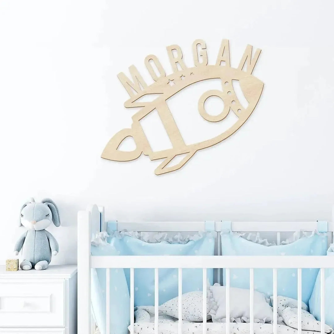 Rocket Ship Wood Name Sign - iCustomLabel