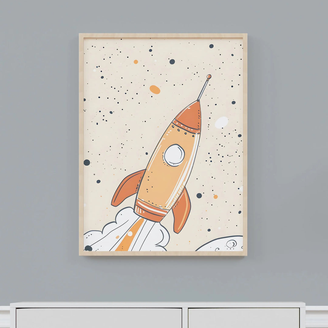 Rocketship Poster – Fun and Colorful Nursery Wall Art with Space Theme - iCustomLabel