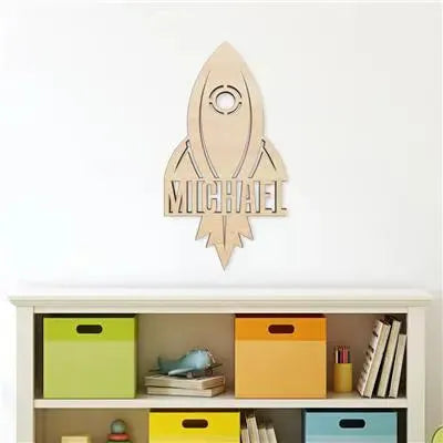 Rocketship Wood Name Sign - iCustomLabel