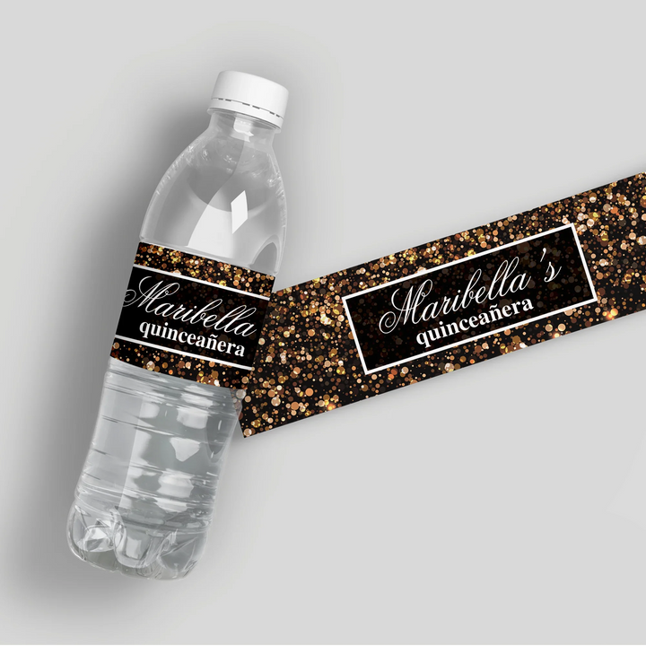Rose Gold Confetti Water Bottle Labels