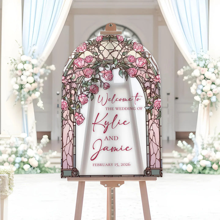 Roses Stained Glass Wedding Welcome Sign