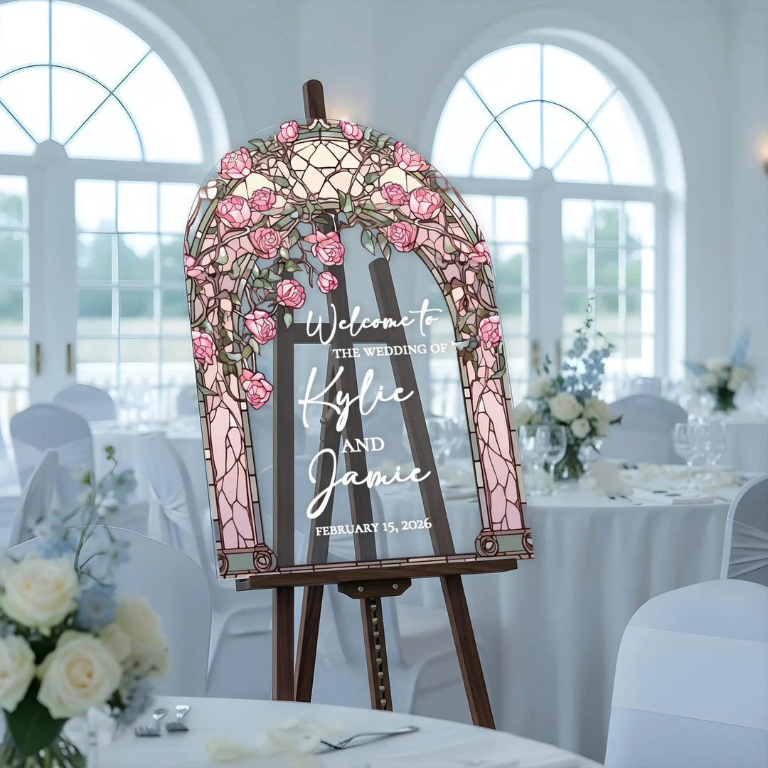 Roses Stained Glass Wedding Welcome Sign