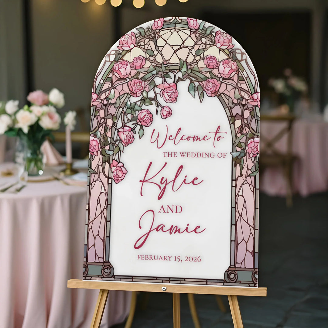 Roses Stained Glass Wedding Welcome Sign