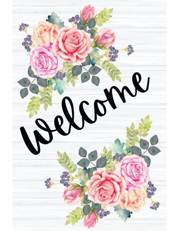 Roses Welcome Metal Garden Flag - iCustomLabel