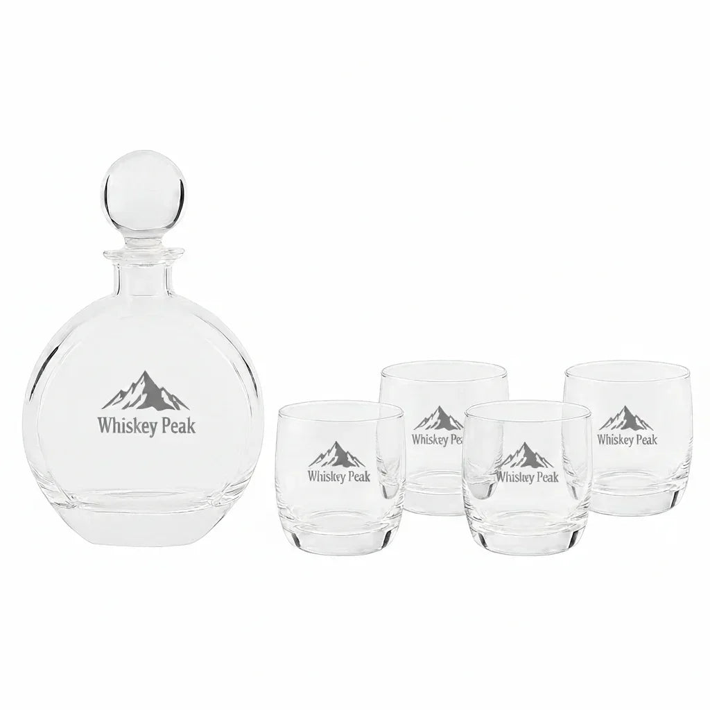 round-custom-engraved-whiskey-decanter-set-with-4-glasses-corporate-gift-icustomlabel-2 - iCustomLabel