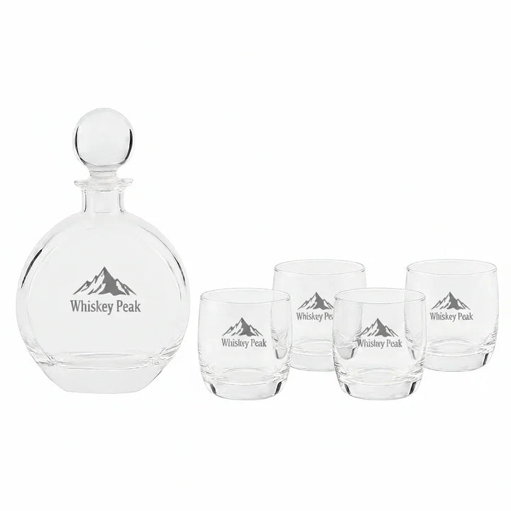 round-custom-engraved-whiskey-decanter-set-with-4-glasses-corporate-gift-icustomlabel-2 - iCustomLabel