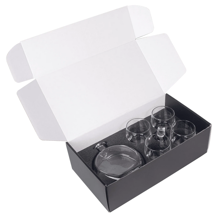 Round Personalized Whiskey Decanter Set with 4 Engraved Glasses